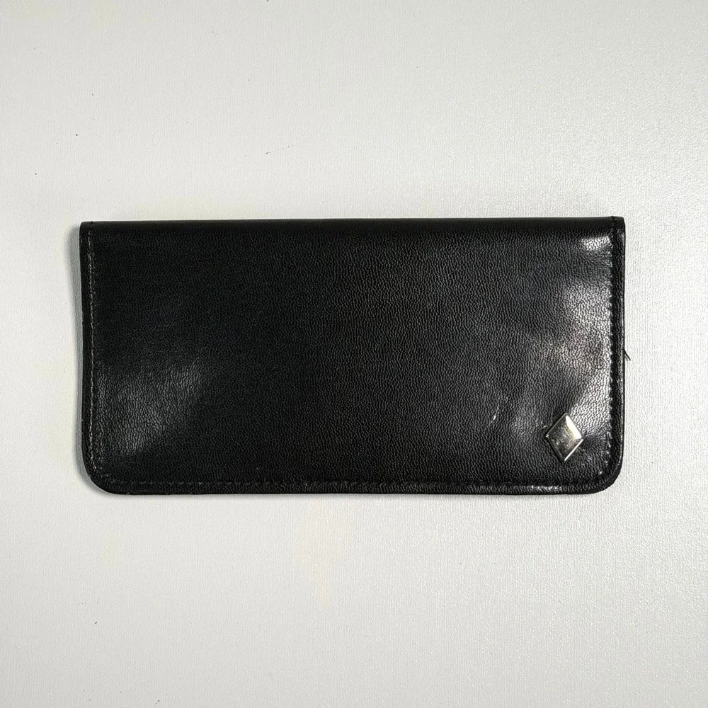 Vintage Black Leather Checkbook Wallet BiFold Western Card‎ Holder Trucker
